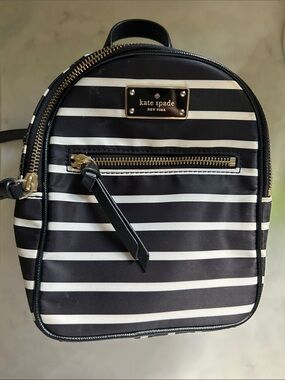 kate spade Black and White Striped Mini Backpack with Gold Hardware